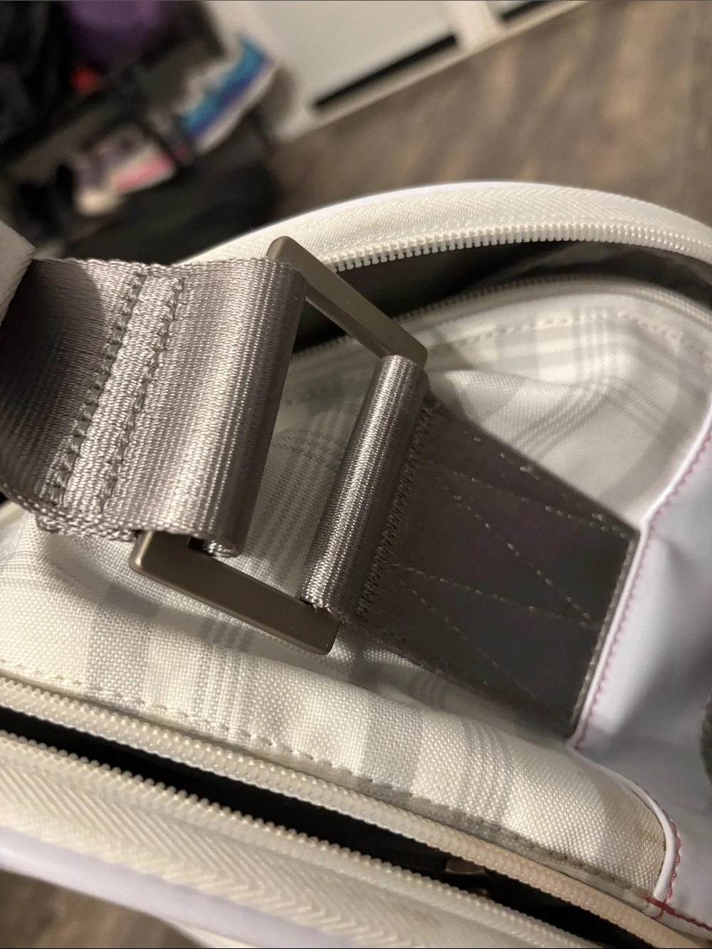 adidas White and Light Gray Plaid Messenger Bag / golf bag unisex